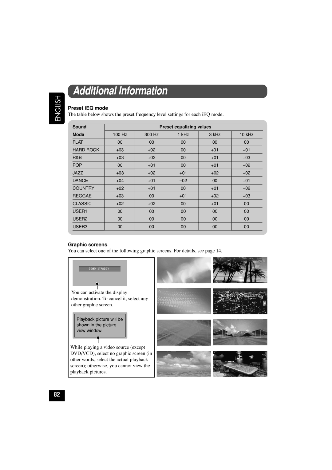 JVC KD-AV7010 manual Additional Information, Preset iEQ mode, Graphic screens 