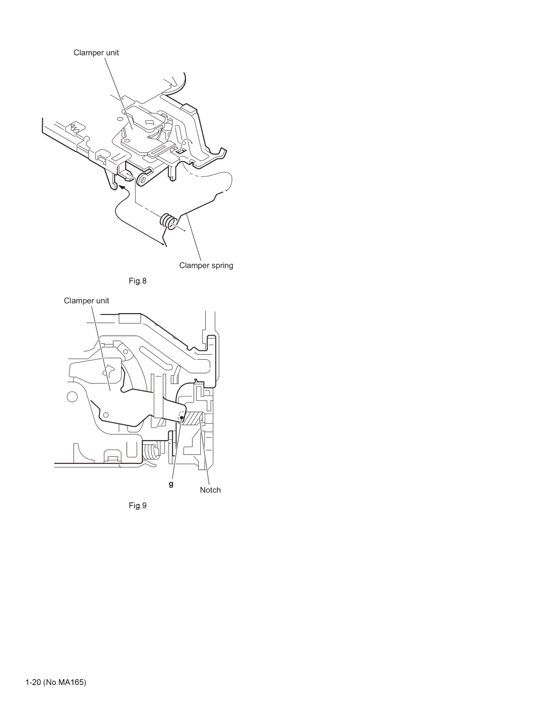 JVC KD-AVX1 service manual Clamper unit Clamper spring Notch 20 No.MA165 