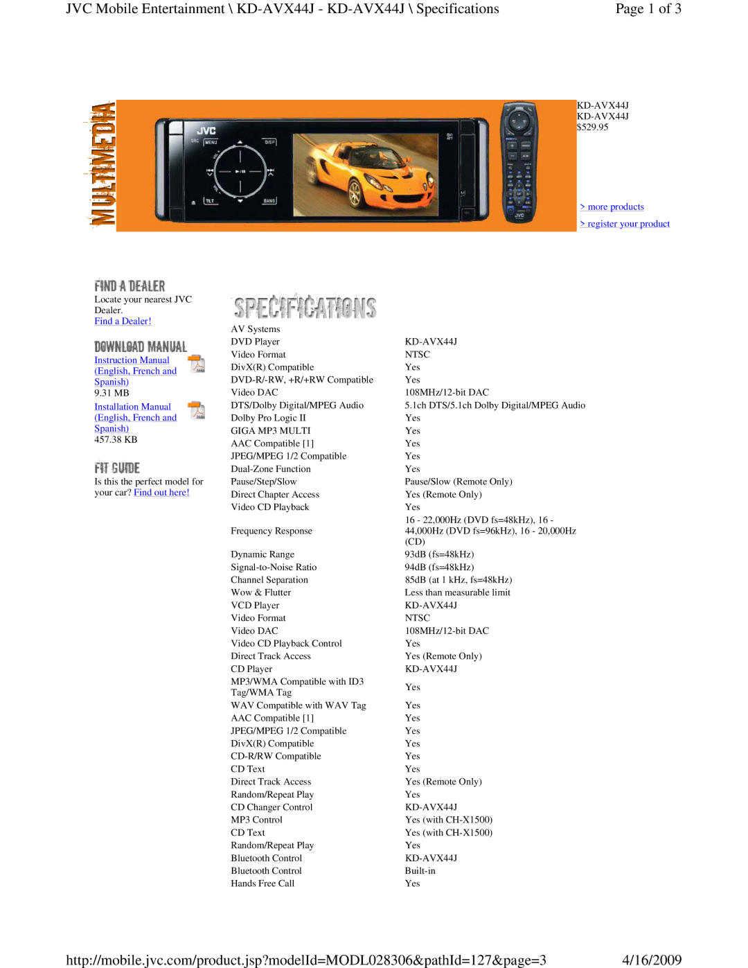 JVC KD-AVX44J instruction manual Ntsc, Giga MP3 Multi 