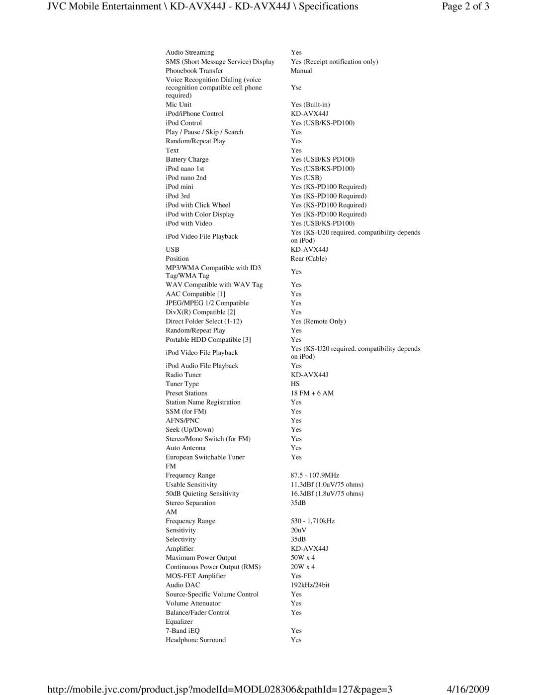 JVC instruction manual USB KD-AVX44J, Afns/Pnc 