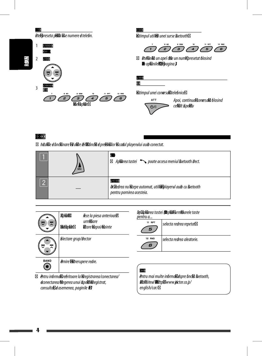 JVC KD-BT11 manual Cellular phone, SelectaţiBLUETOOTH, Bluetooth Information 