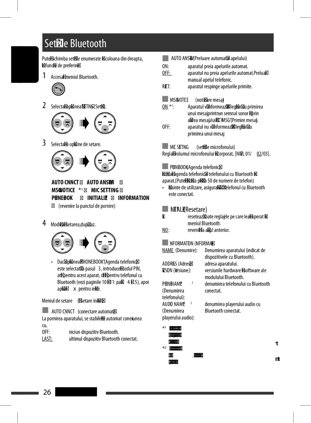 JVC KD-BT11 manual ON*1, Name 