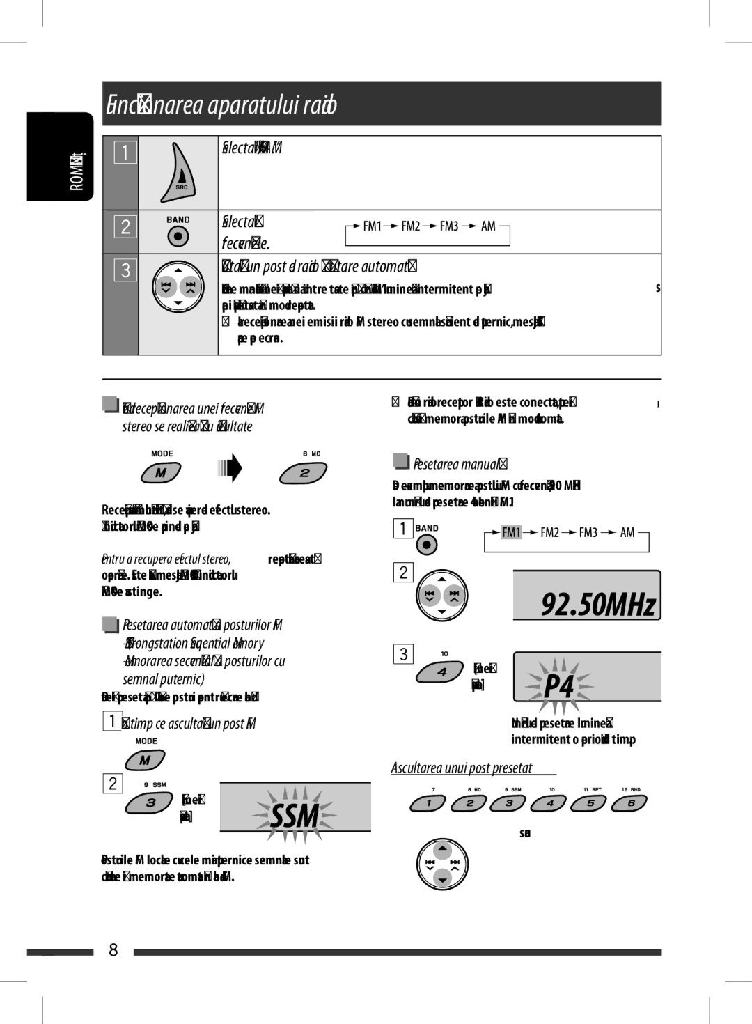 JVC KD-BT11 manual SelectaţiFM/AM„FM/AM, Frecvenţele 