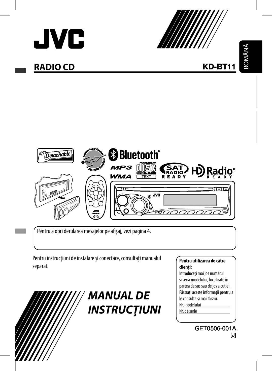 JVC KD-BT11 manual Français Español Română, Manualinstructionsde, Cdradioreceivercd Receptor Con Cd Récepteur Cd 