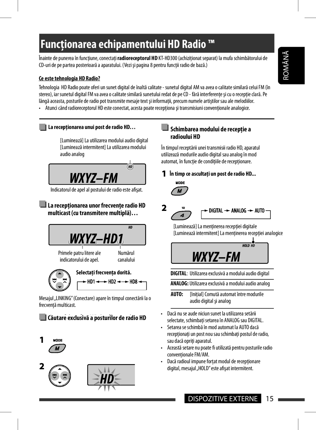 JVC KD-BT11 manual station, only, CeWhatesteistehnologiaHD RadioHDTechnology?Radio?, Dispozitive Externe, Română, Auto 