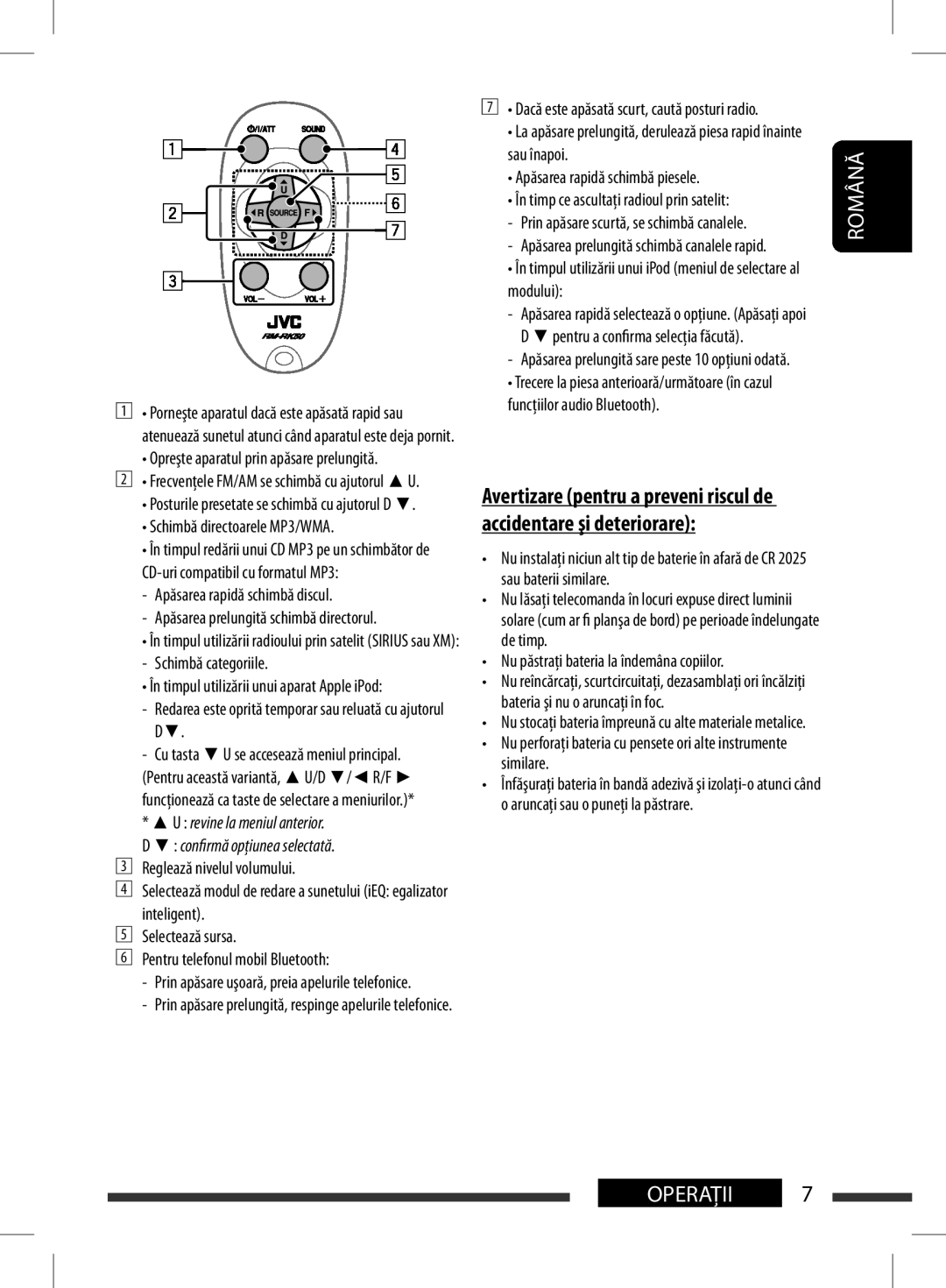 JVC KD-BT11 manual Română, Operaţii, radio, Changes the categories, While listening to an Apple iPod D, mode 