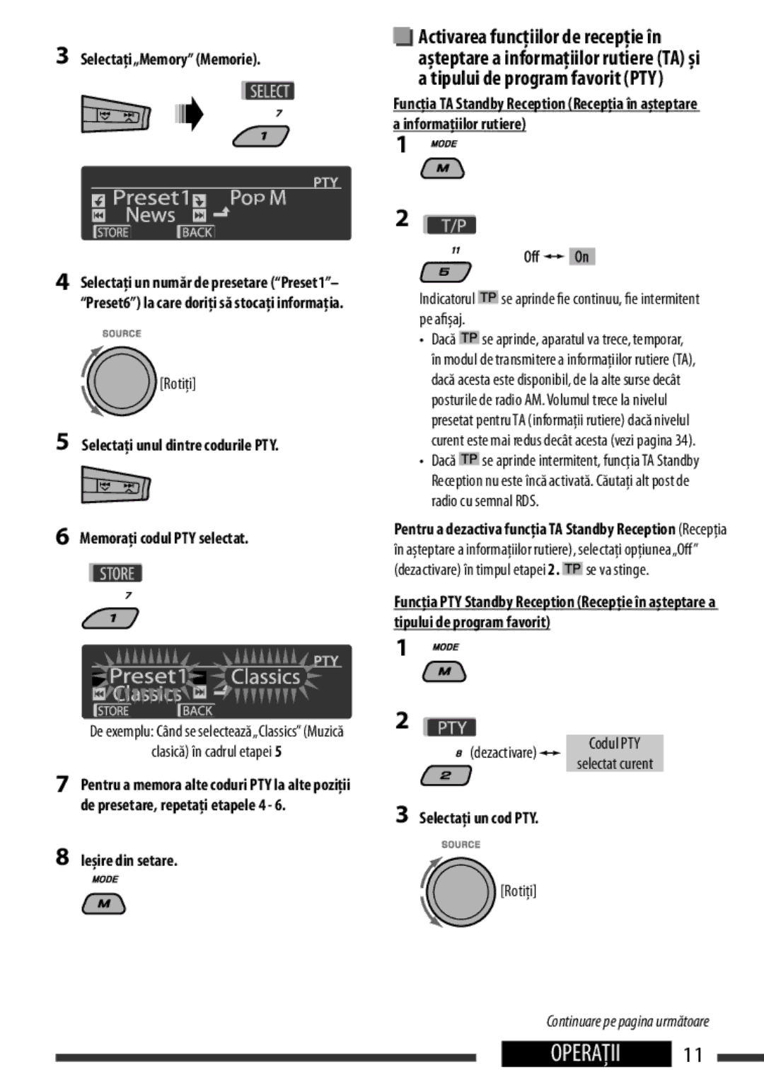 JVC KD-BT22 manual TA Standby Reception, Any source other than AM, Ieşire din setare, Informaţiilor rutiere 