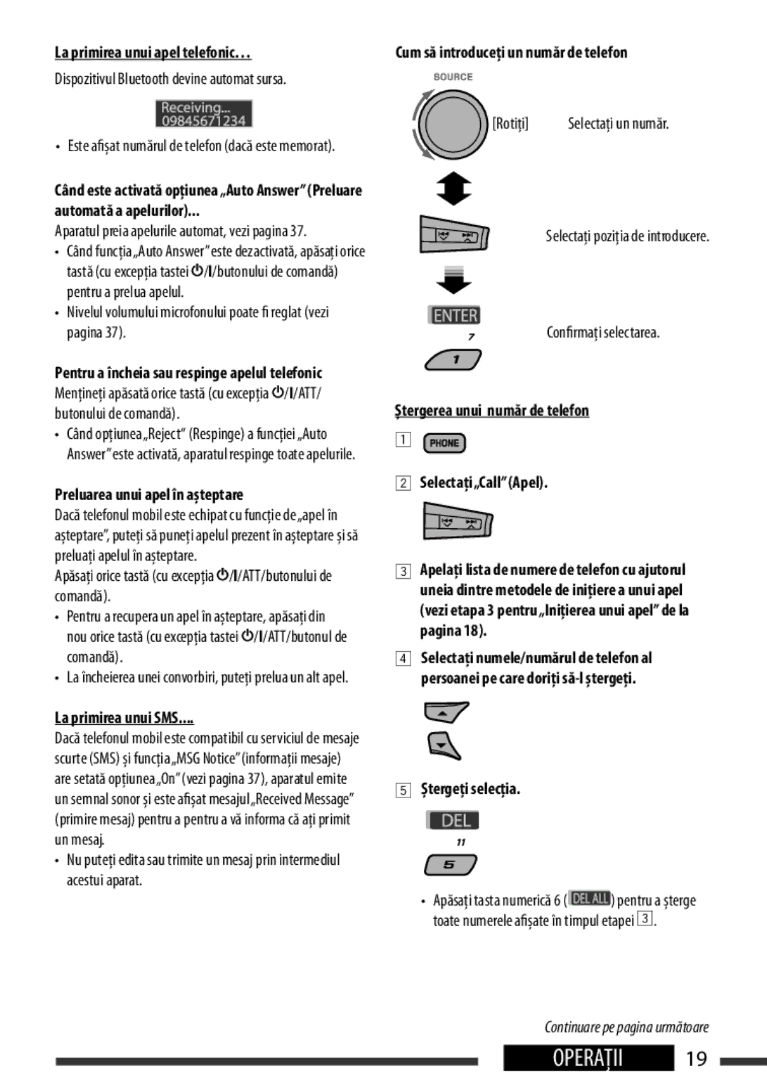 JVC KD-BT22 manual When a SMS comes, Button except, Incoming call, You can adjust the microphone volume level see pagina 