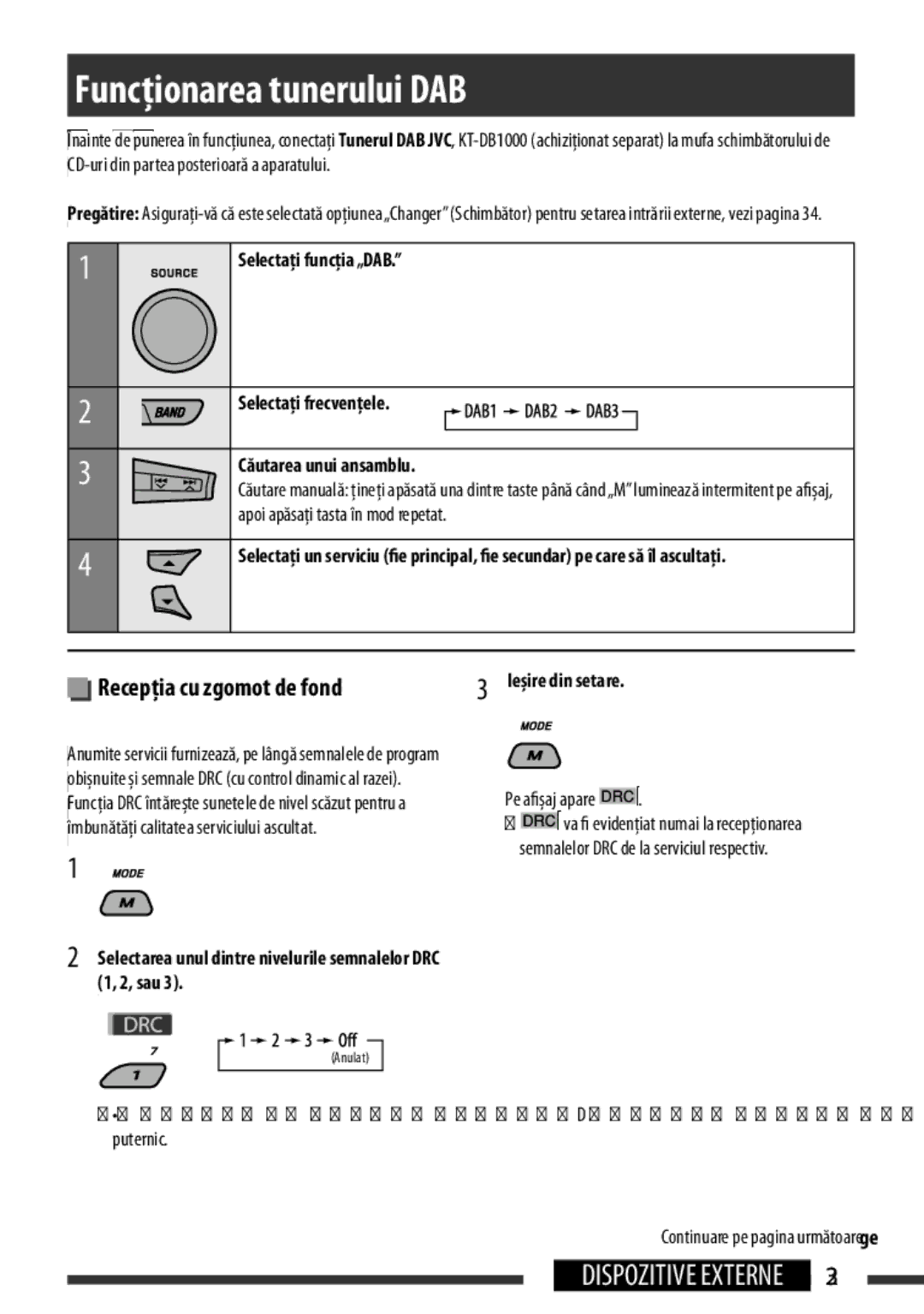 JVC KD-BT22 manual SelectaţiDAB, Listening, Stronger, Pe afişajappearsapare on the. display 