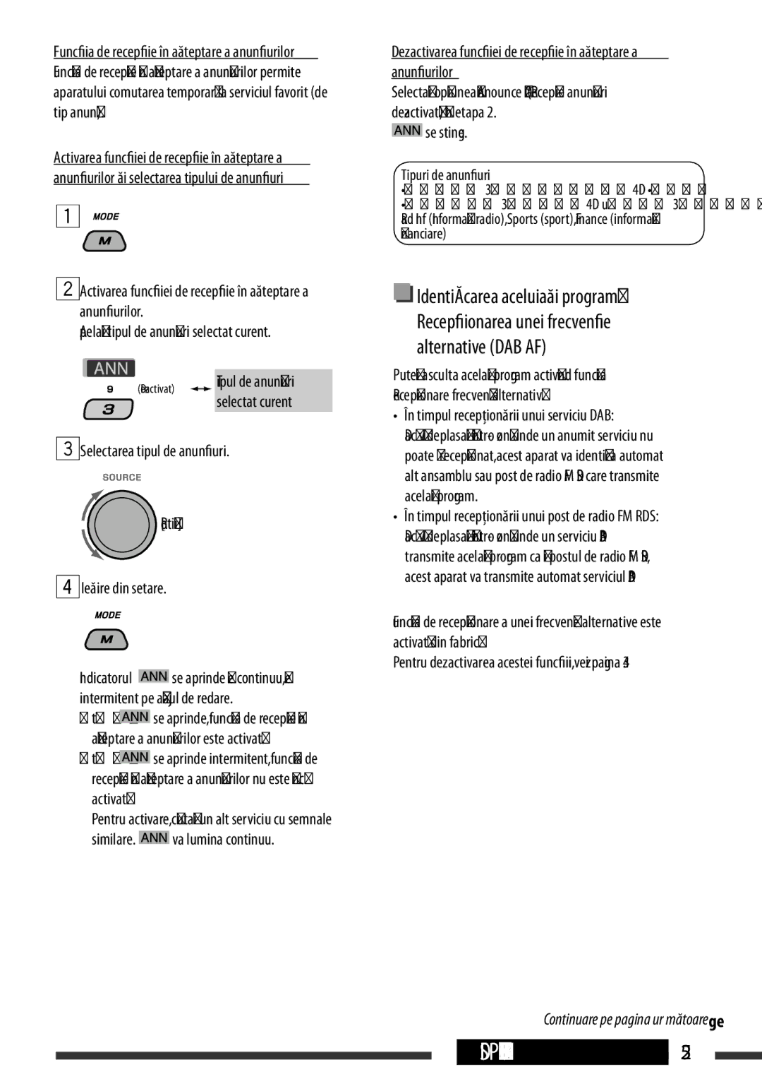 JVC KD-BT22 manual Announcement types, While receiving a DAB service, While receiving an FM RDS station 