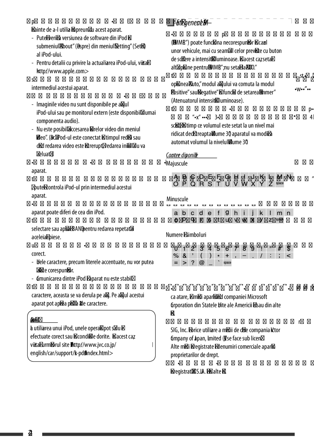 JVC KD-BT22 manual Available characters, While connecting an iPod with Video, Not stable, MajusculeUpper case 