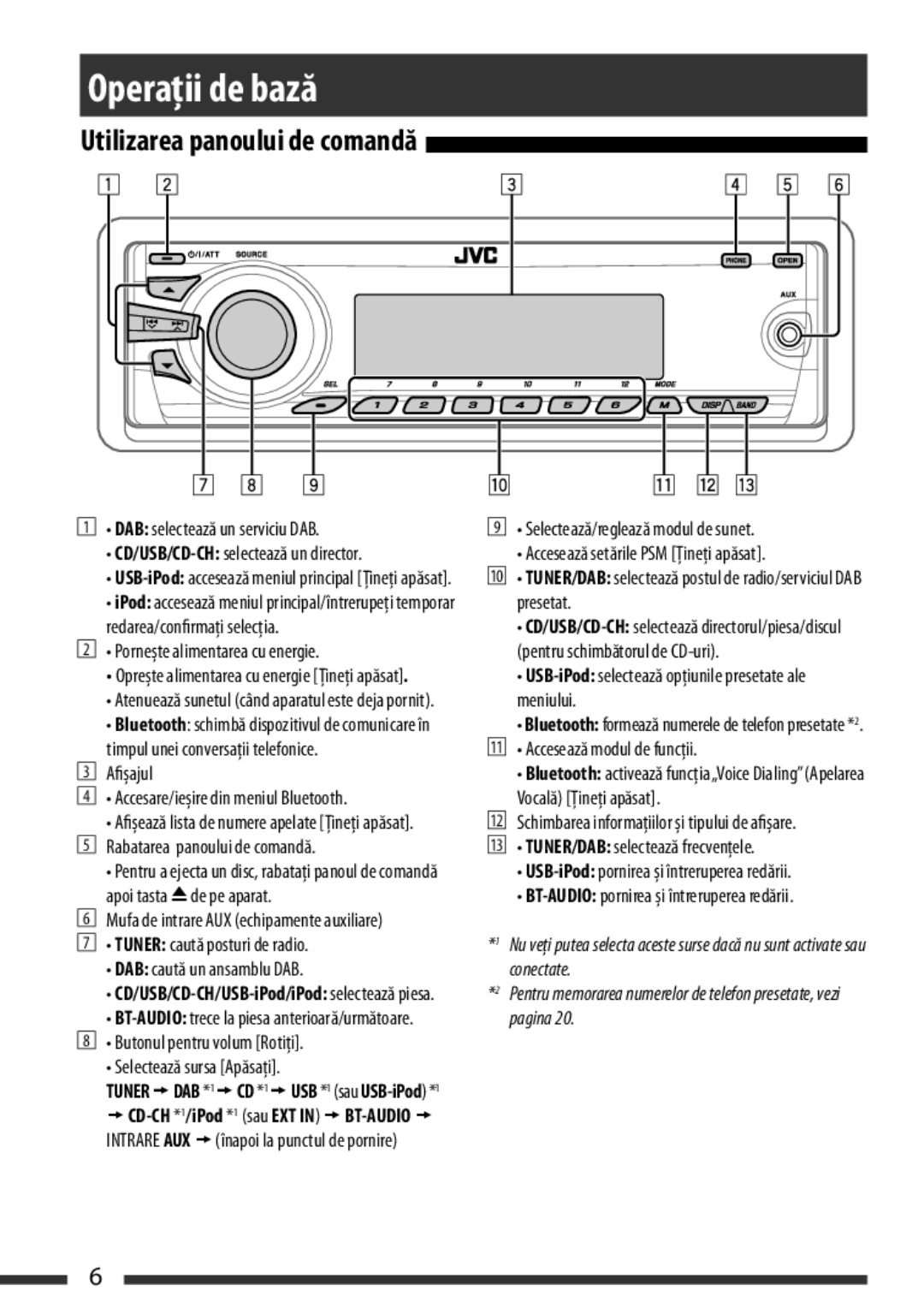 JVC KD-BT22 manual BasicOperaţiioperationsde bază, = BT-AUDIO =AUX in =back to the beginning 