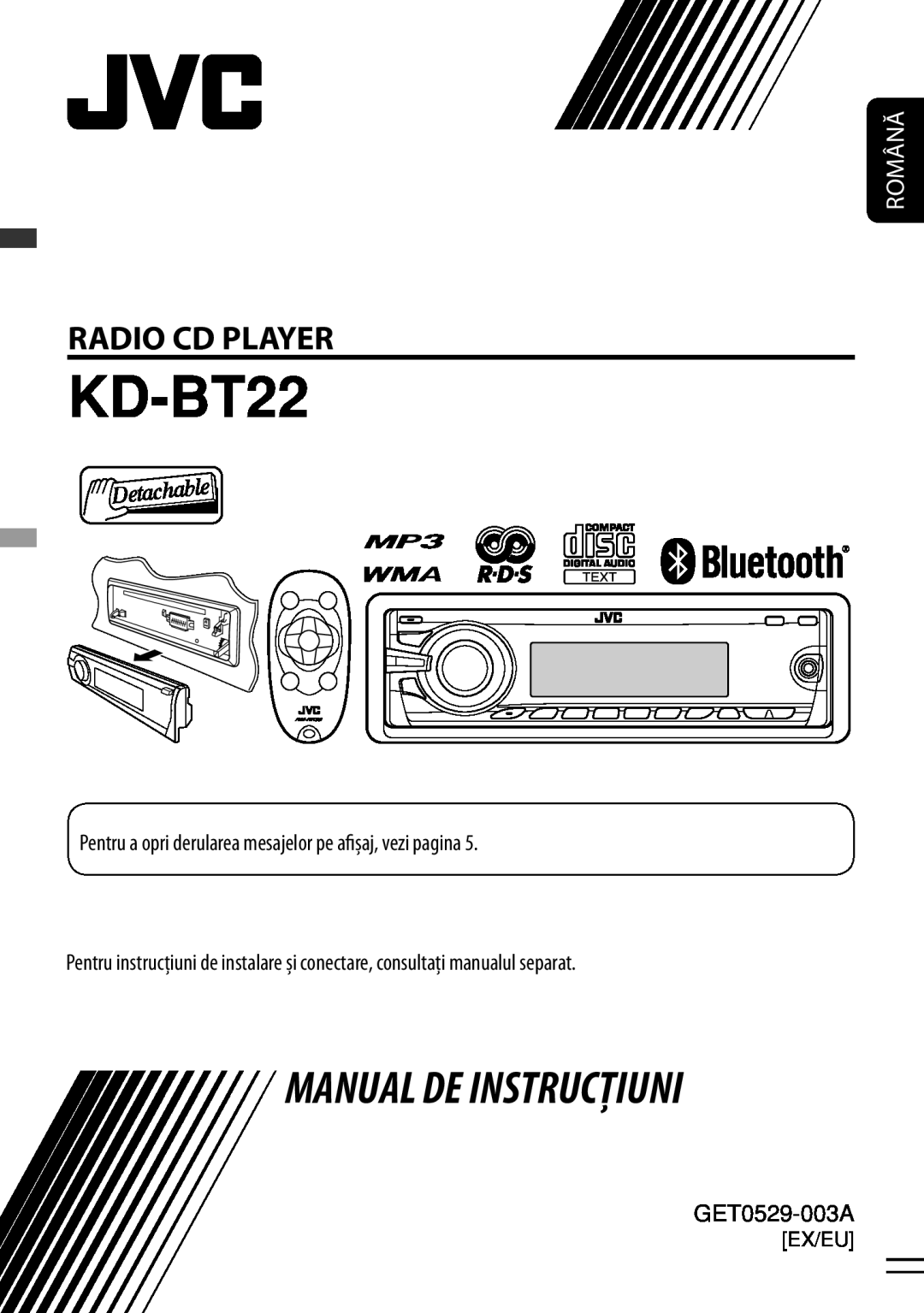 JVC KD-BT22 manual Radioécepteurcd Playercd, I Manualinstructionsde Instrucţiuni, Cd Receiver, Français Românăenglish 
