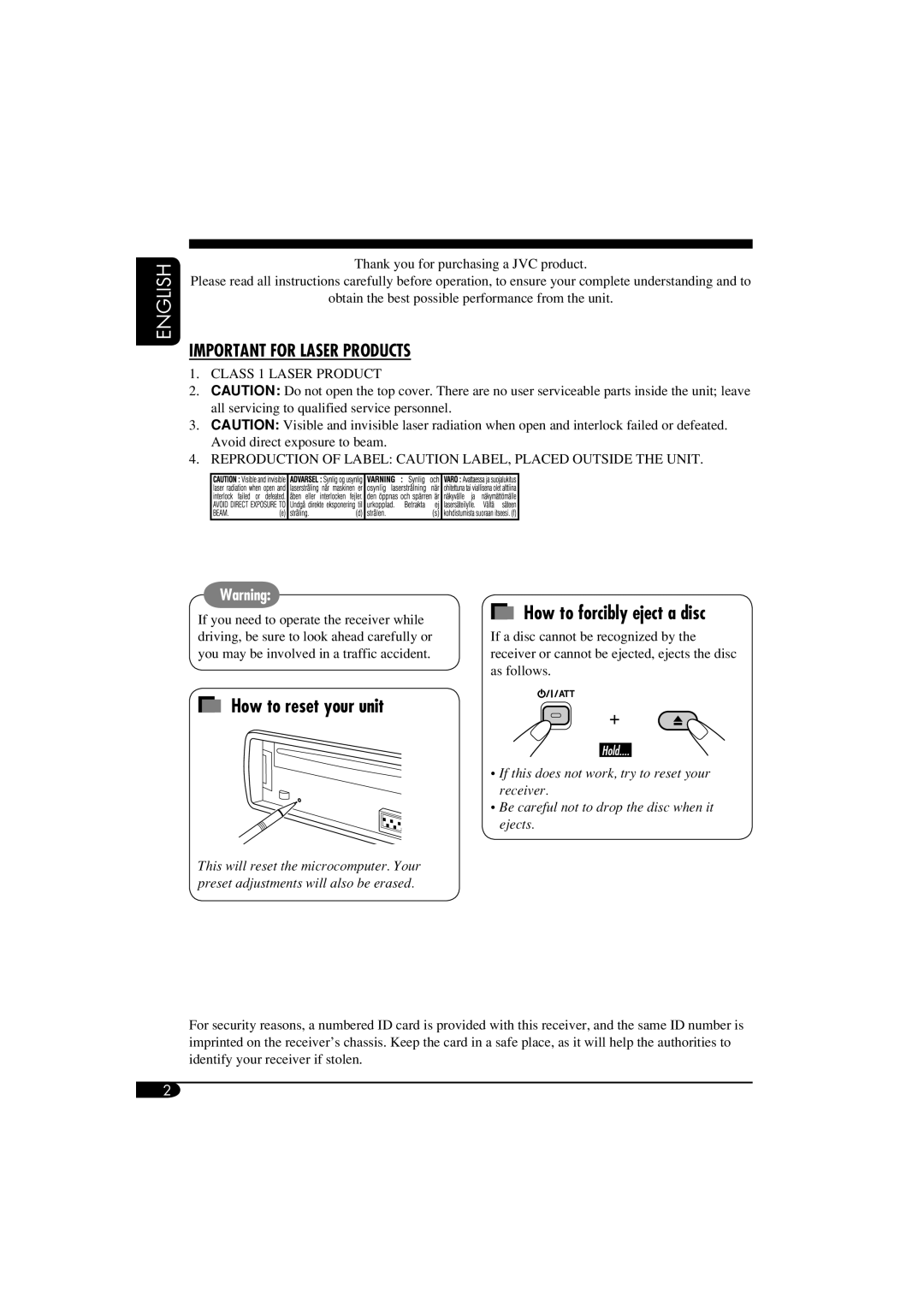 JVC KD-DB711 manual How to forcibly eject a disc, How to reset your unit 