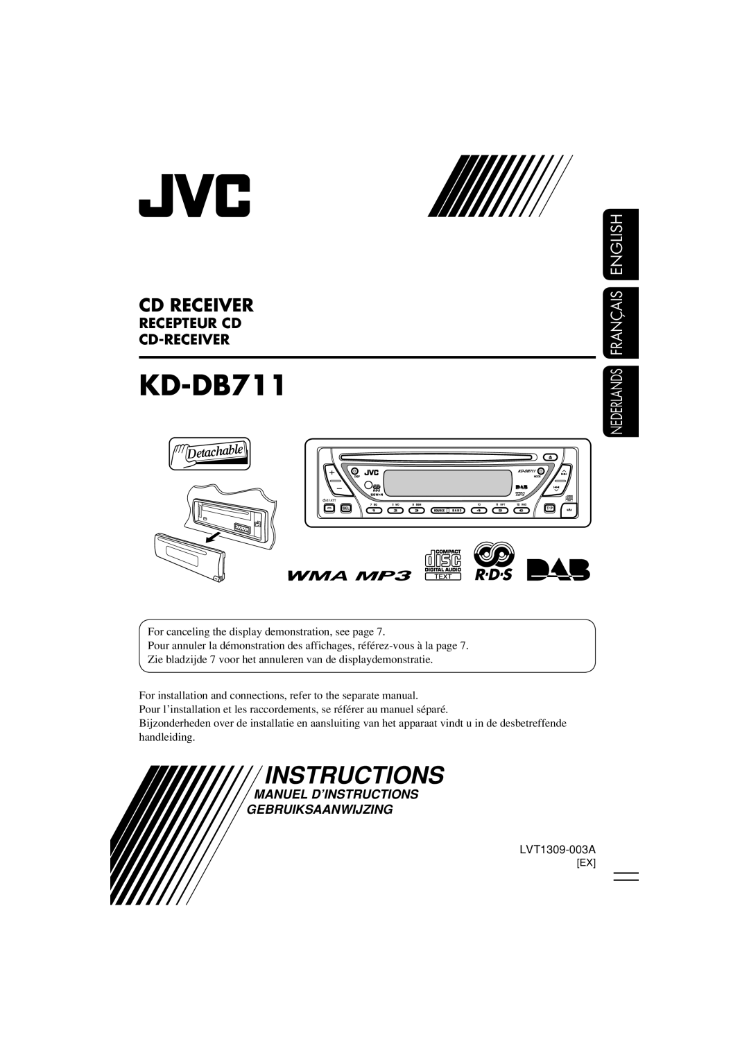 JVC KD-DB711 manual Cd Receiver, Recepteur Cd Cd-Receiver, Manuel D’Instructions Gebruiksaanwijzing 