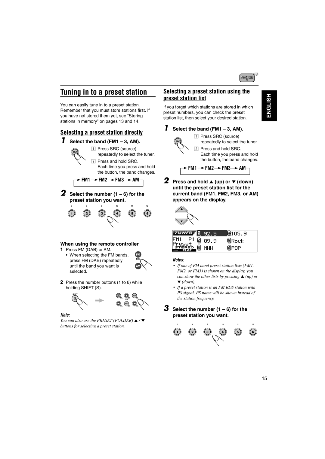 JVC KD-DV5000 manual Selecting a preset station directly, Selecting a preset station using the preset station list 