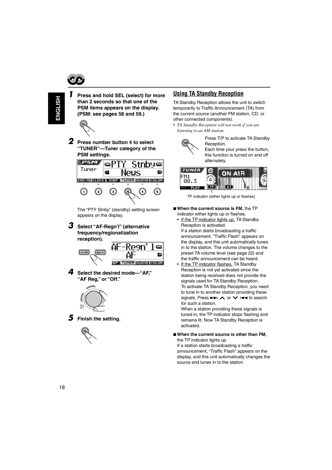 JVC KD-DV5000 manual Using TA Standby Reception, PTY Stnby standby setting screen Appears on the display 