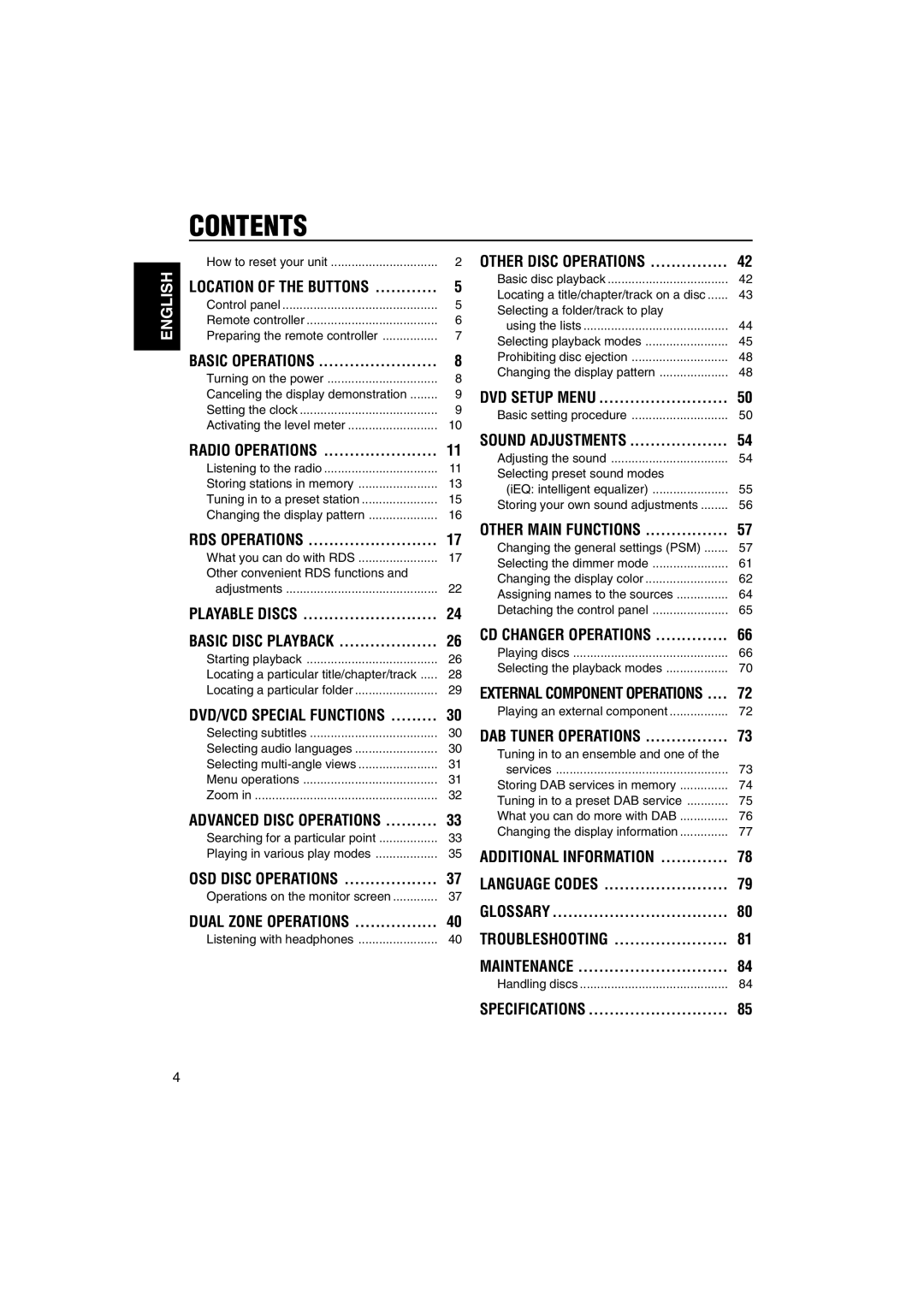 JVC KD-DV5000 manual Contents 