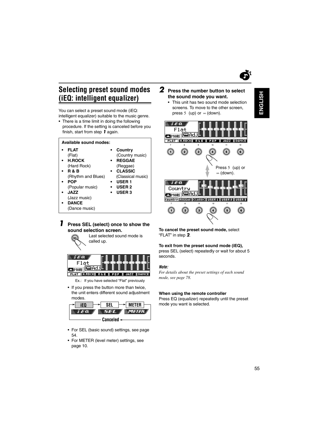 JVC KD-DV5000 manual Press the number button to select the sound mode you want, SEL Meter 