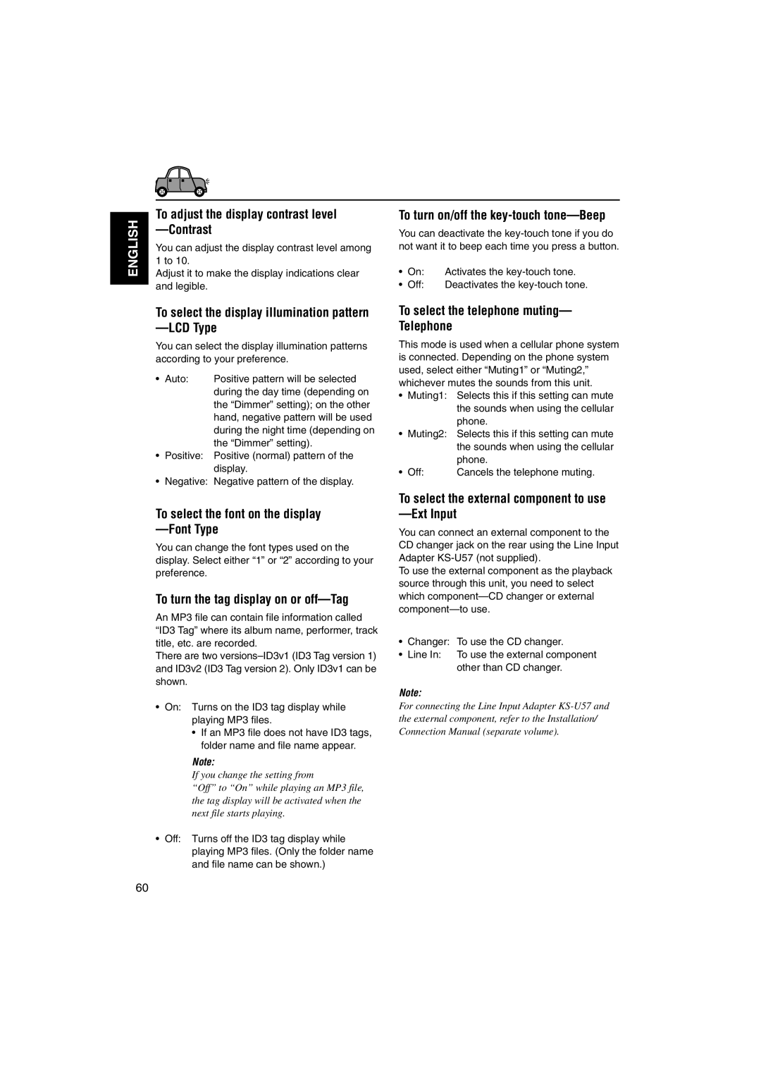 JVC KD-DV5000 manual To adjust the display contrast level Contrast, LCD Type, To select the font on the display Font Type 