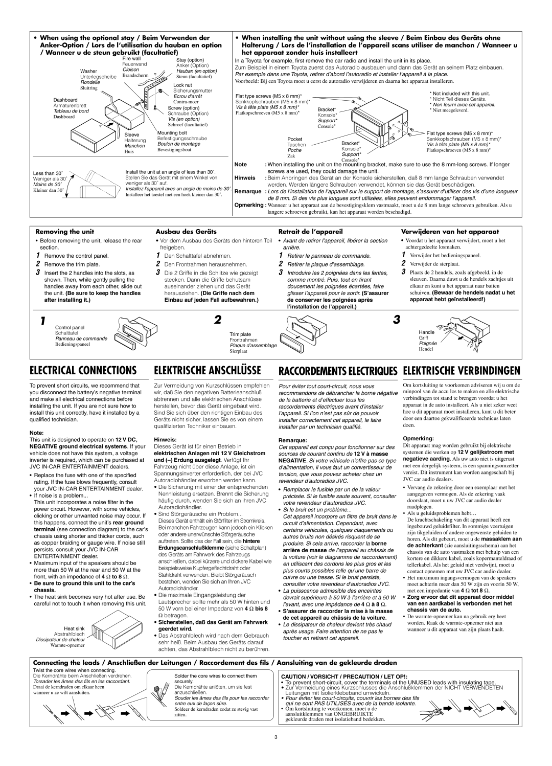 JVC KD-DV5000 manual Hinweis, Einbau auf jeden Fall aufbewahren, Be sure to ground this unit to the car’s chassis, Remarque 