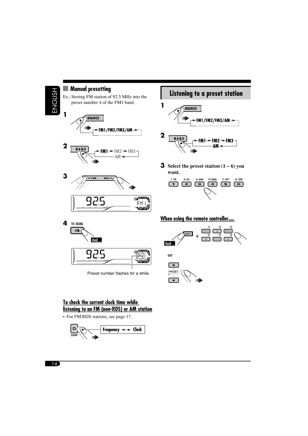 JVC KD-DV6102 manual Manual presetting, Listening to a preset station, When using the remote controller 