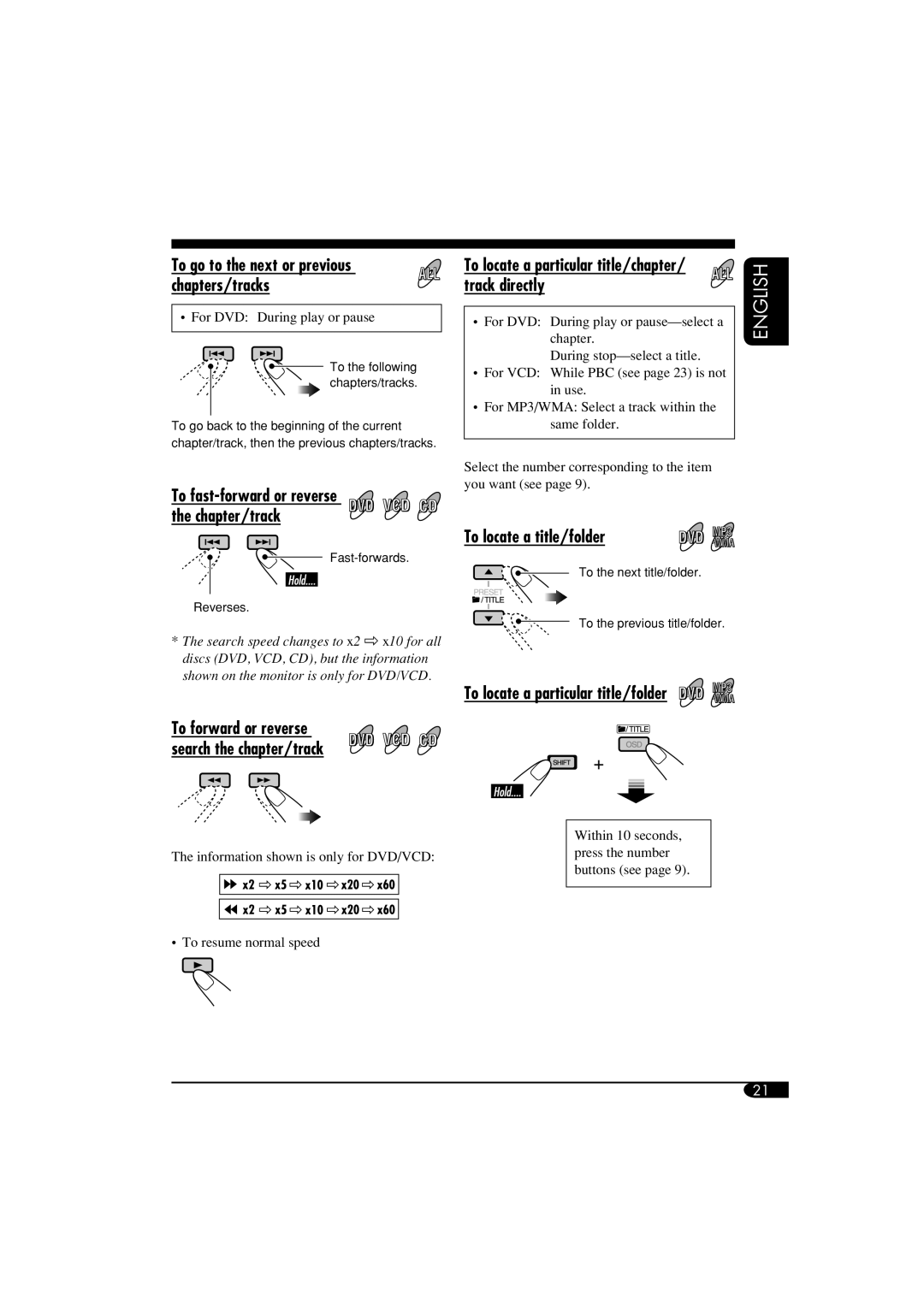 JVC KD-DV6102 manual To locate a particular title/chapter/ track directly, To locate a title/folder 