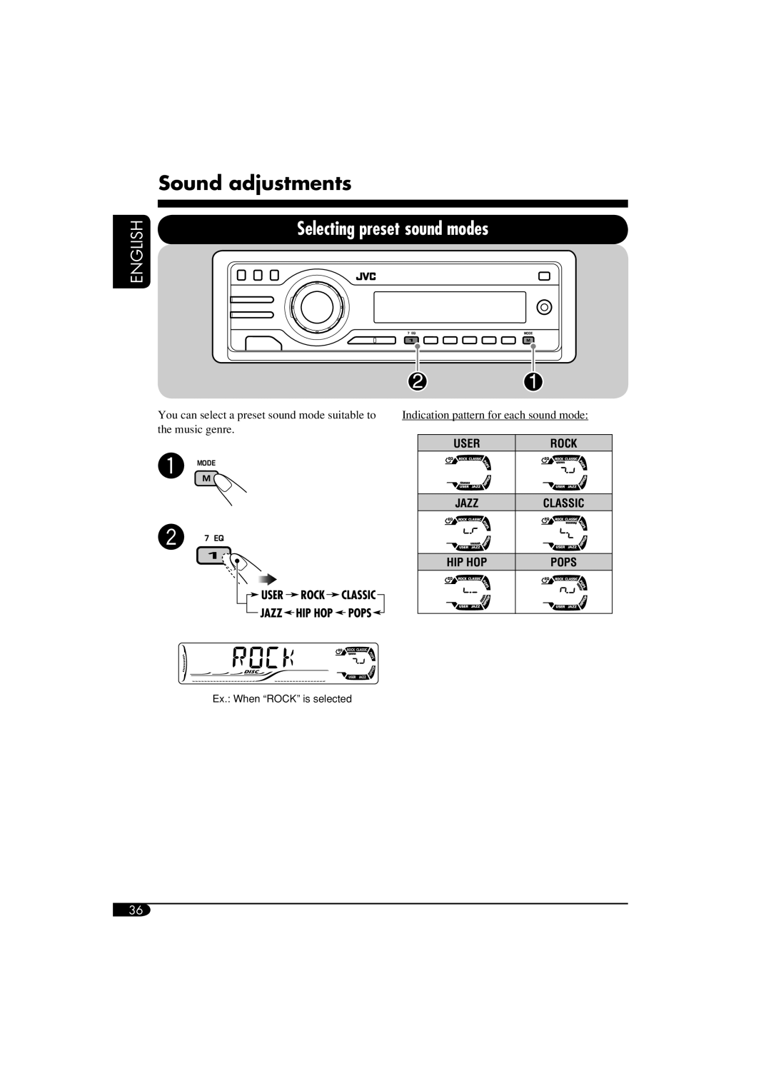 JVC KD-DV6102 manual Sound adjustments, Selecting preset sound modes 