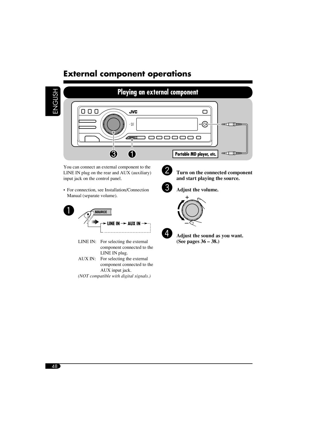 JVC KD-DV6102 manual External component operations, Playing an external component 