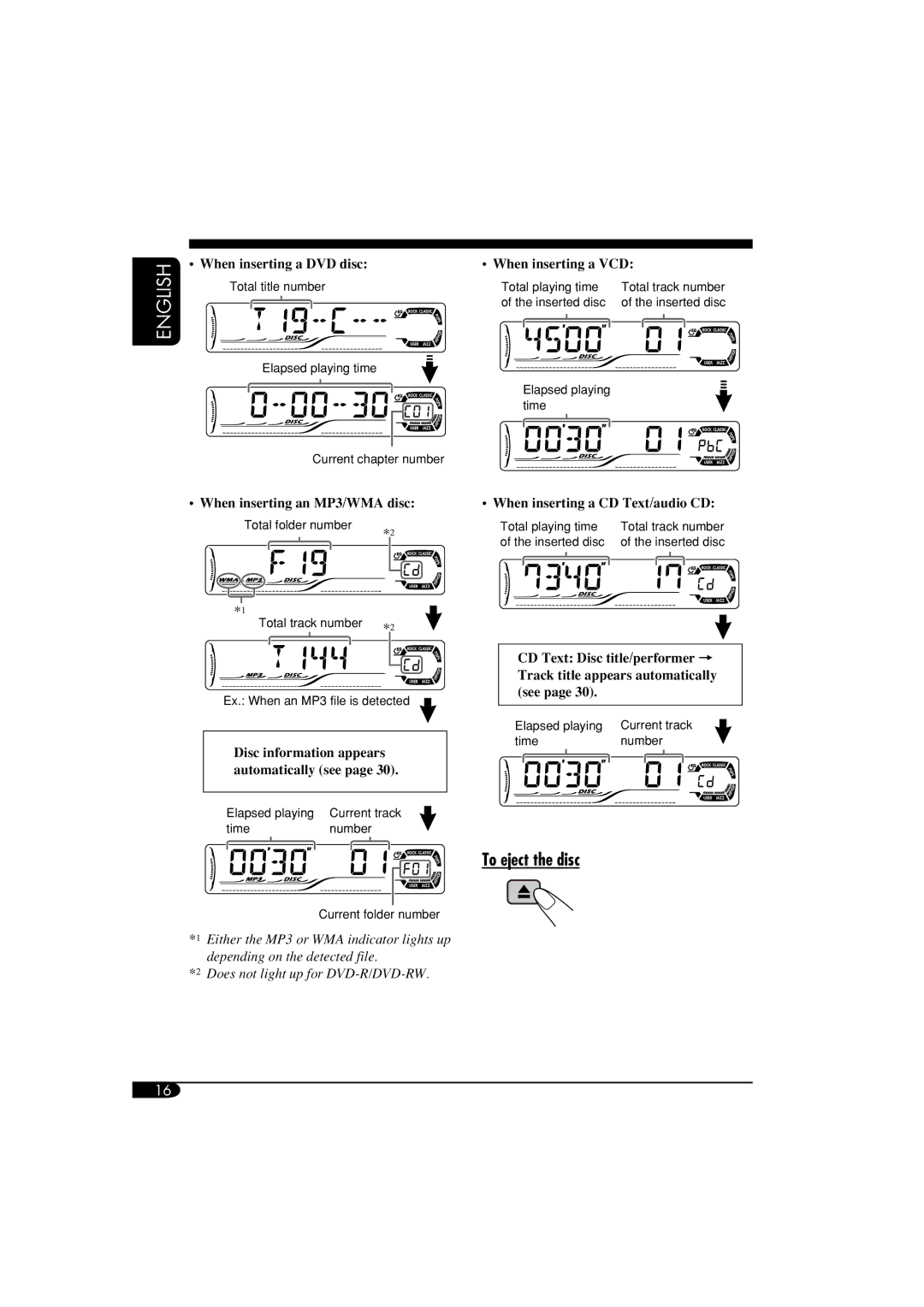 JVC KD-DV6108 manual To eject the disc 