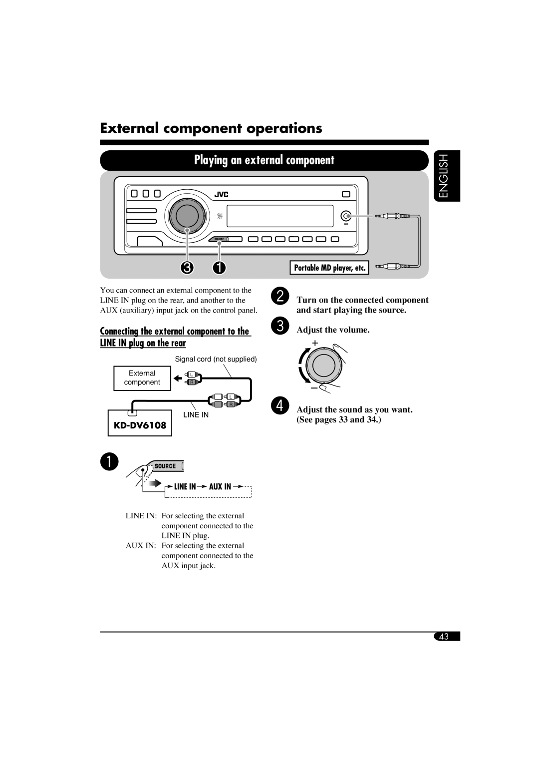 JVC KD-DV6108 manual External component operations, Playing an external component 