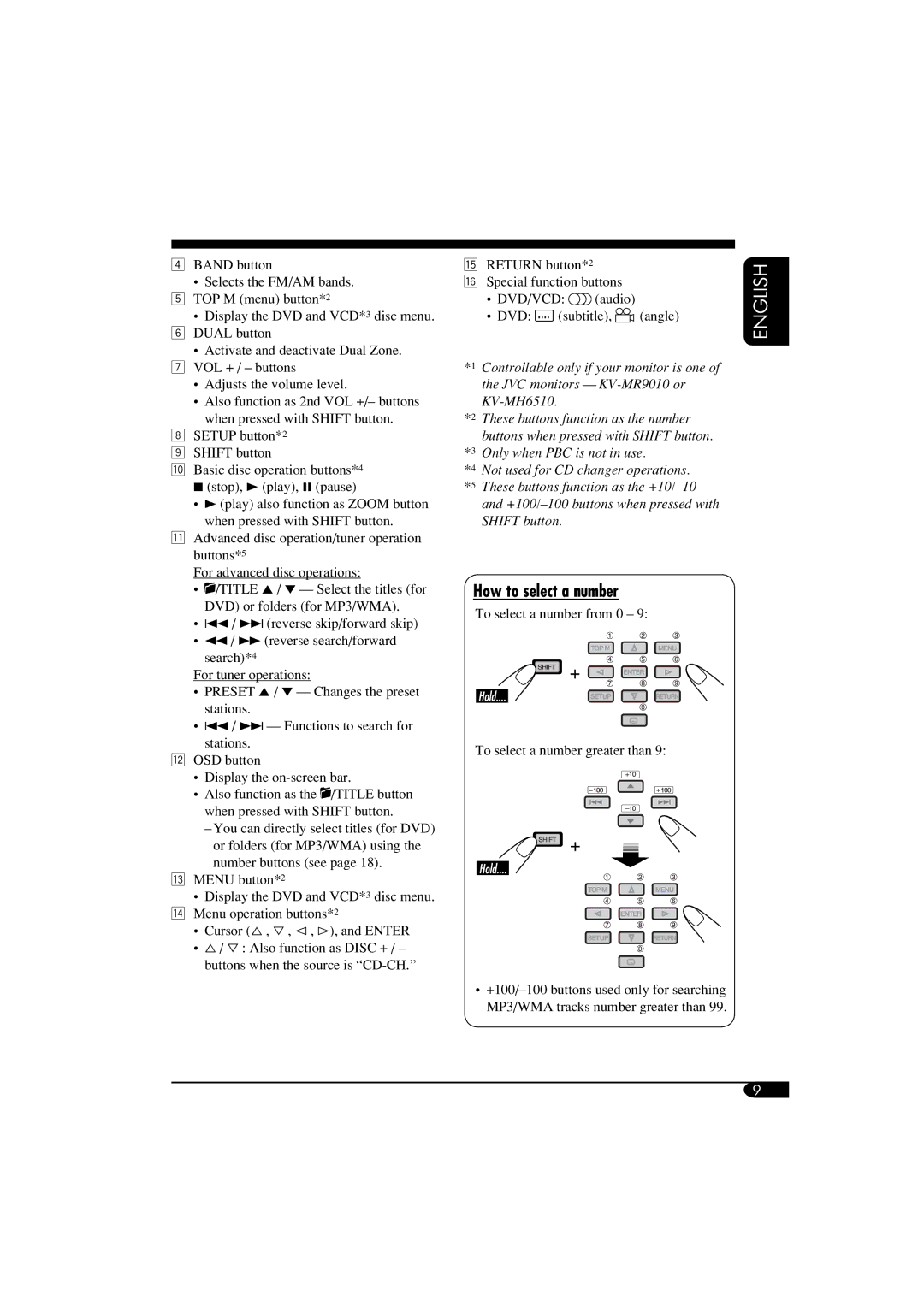 JVC KD-DV6108 manual How to select a number 