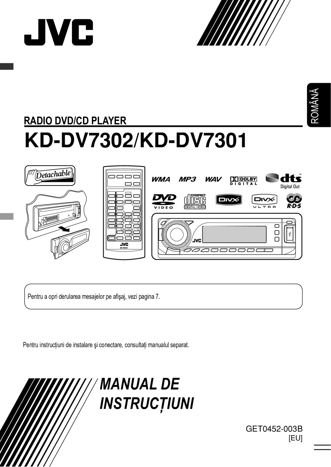 JVC manual KD-DV7302/KD-DV7301, For canceling the display demonstration, see 