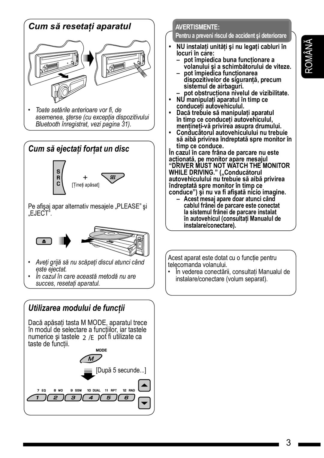 JVC KD-DV7301, KD-DV7302 manual Display, Bags Sistemul de airbaguri 