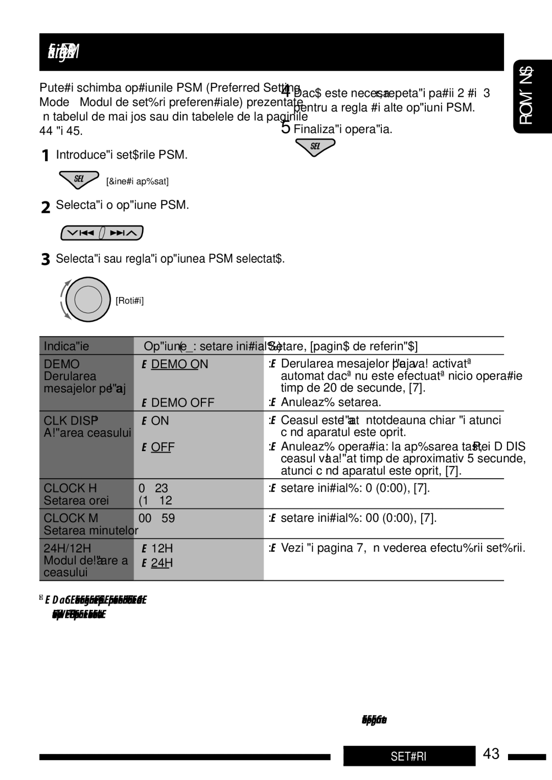 JVC KD-DV7301, KD-DV7302 manual Setri generale PSM 