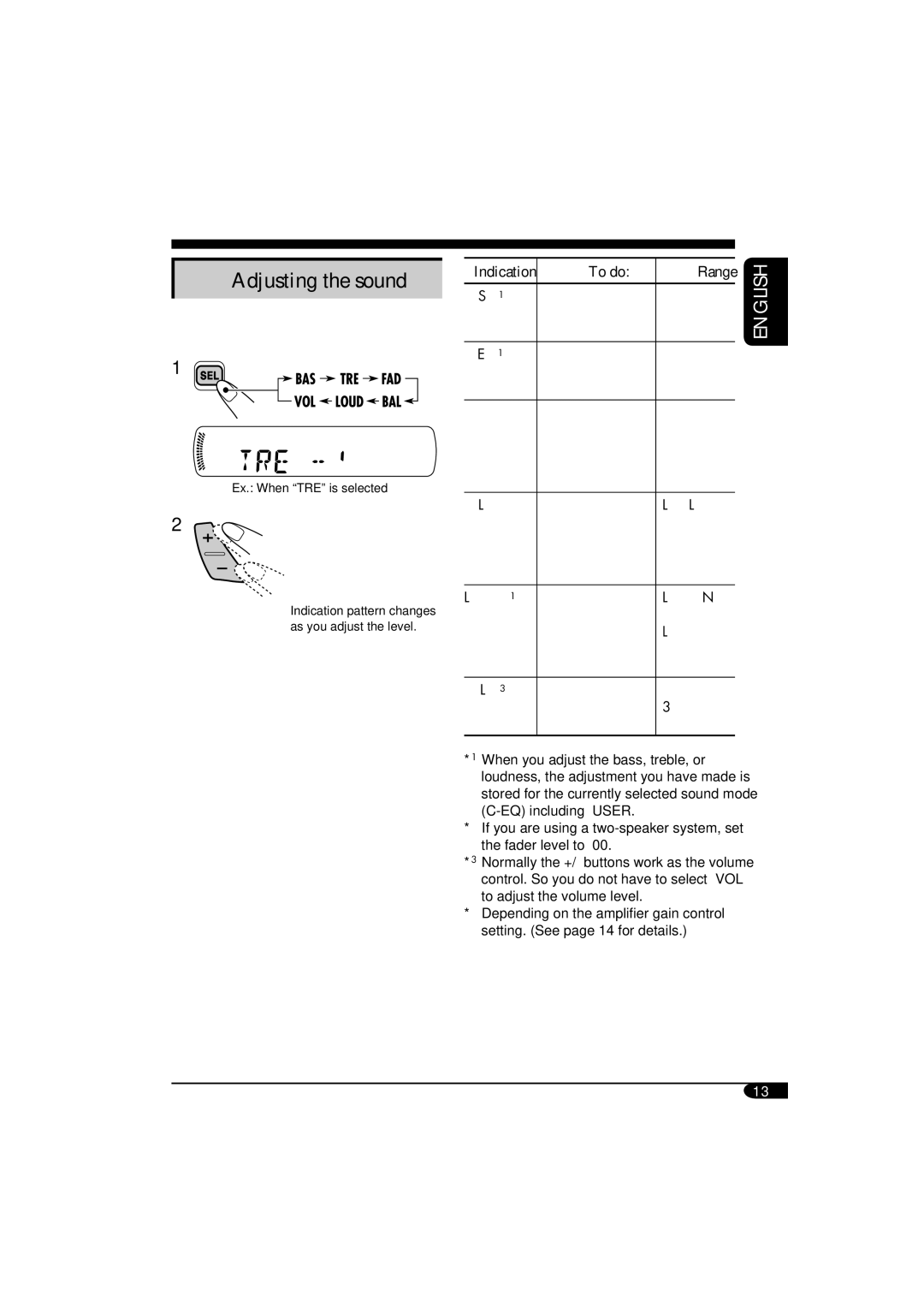 JVC KD-G116, KD-G115 manual Adjusting the sound, To do Range 