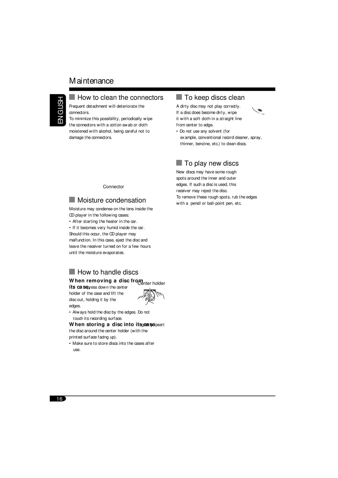 JVC KD-G115, KD-G116 manual Maintenance, How to clean the connectors 