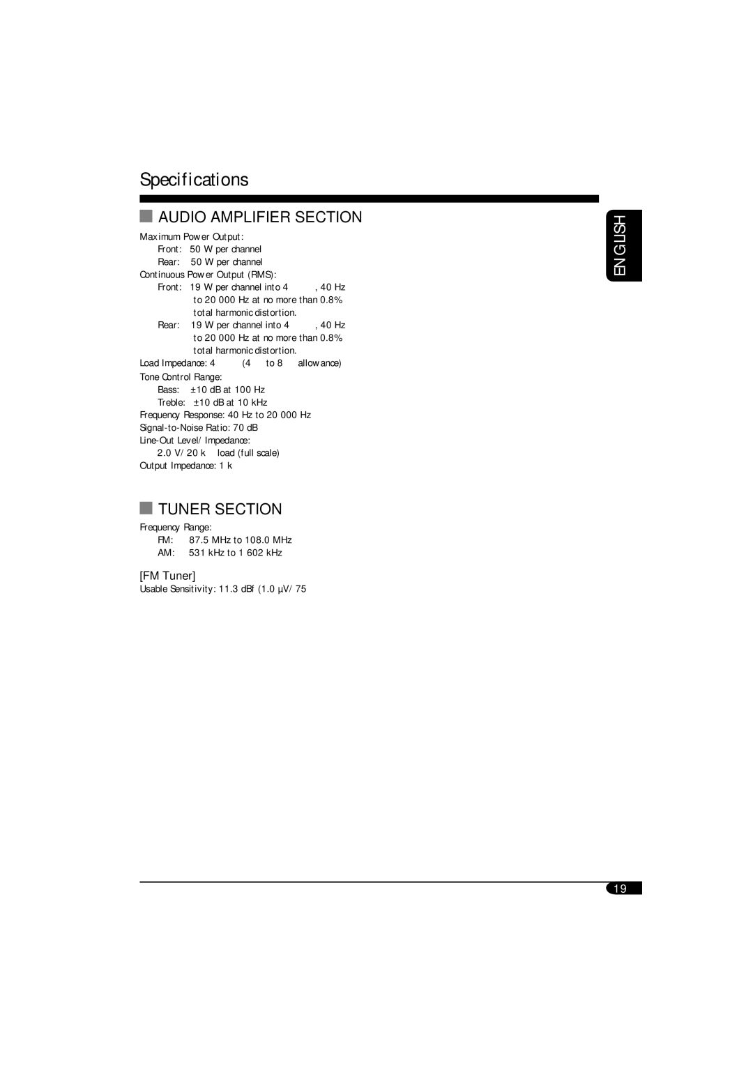 JVC KD-G116, KD-G115 manual Specifications, Audio Amplifier Section 