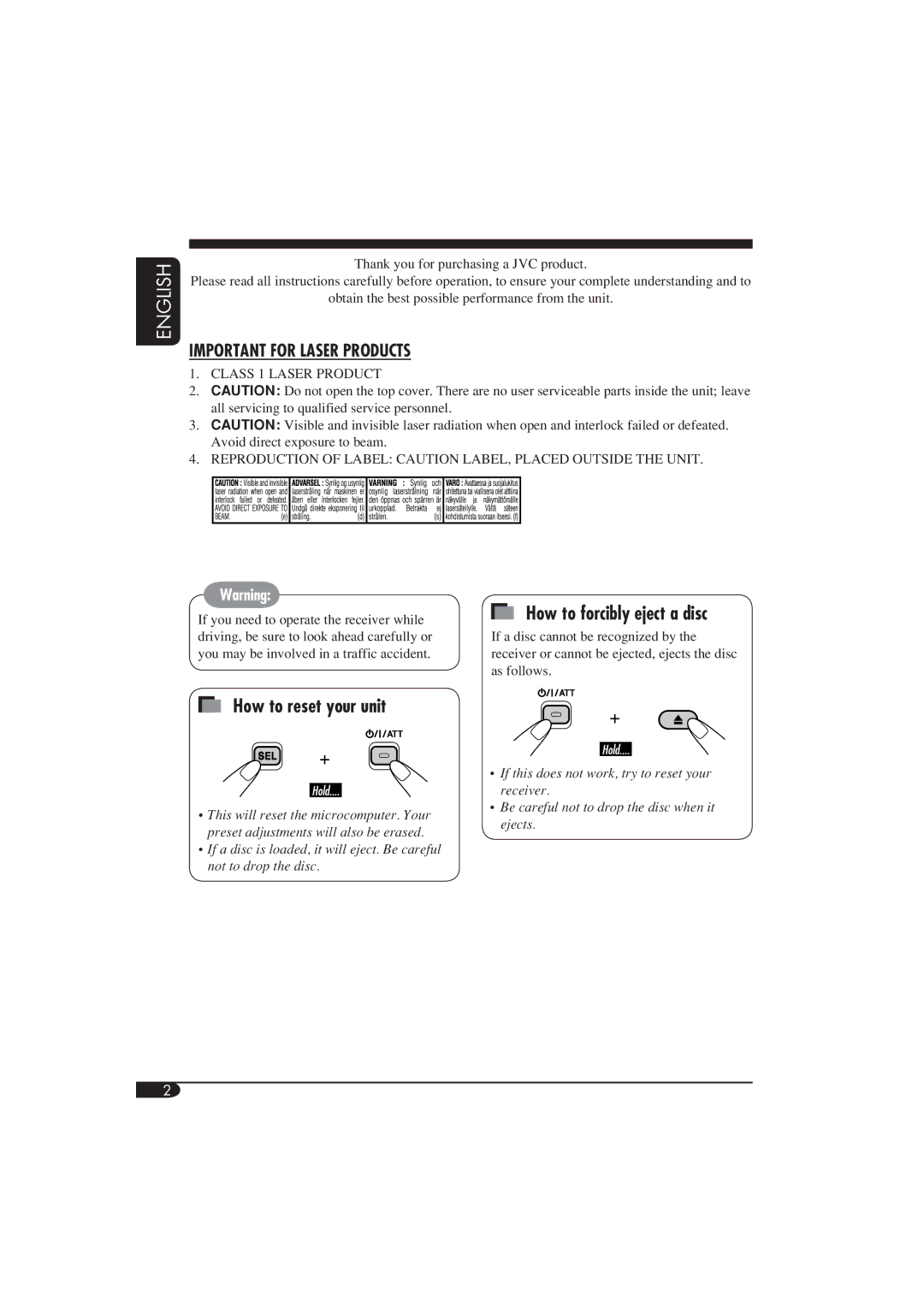 JVC KD-G115, KD-G116 manual How to forcibly eject a disc 