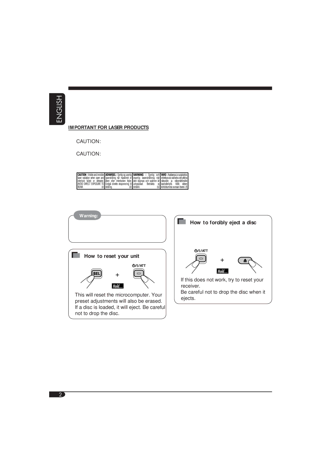 JVC KD-G115, KD-G116 manual How to forcibly eject a disc 