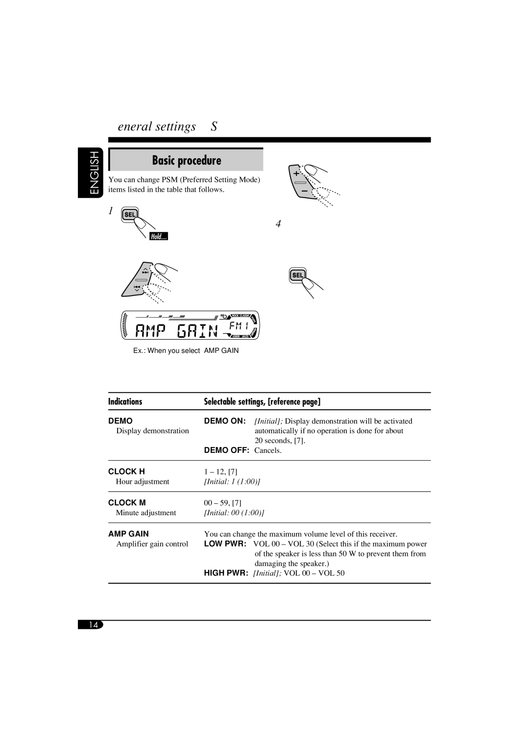 JVC KD-G115, KD-G116 manual General settings PSM 