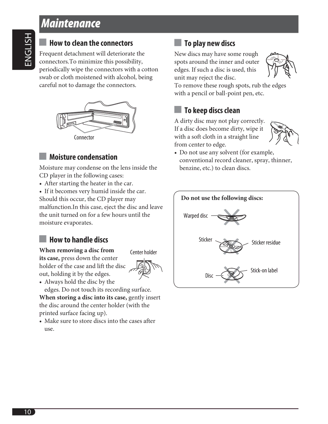 JVC KD-G125, KD-G126 manual Maintenance 