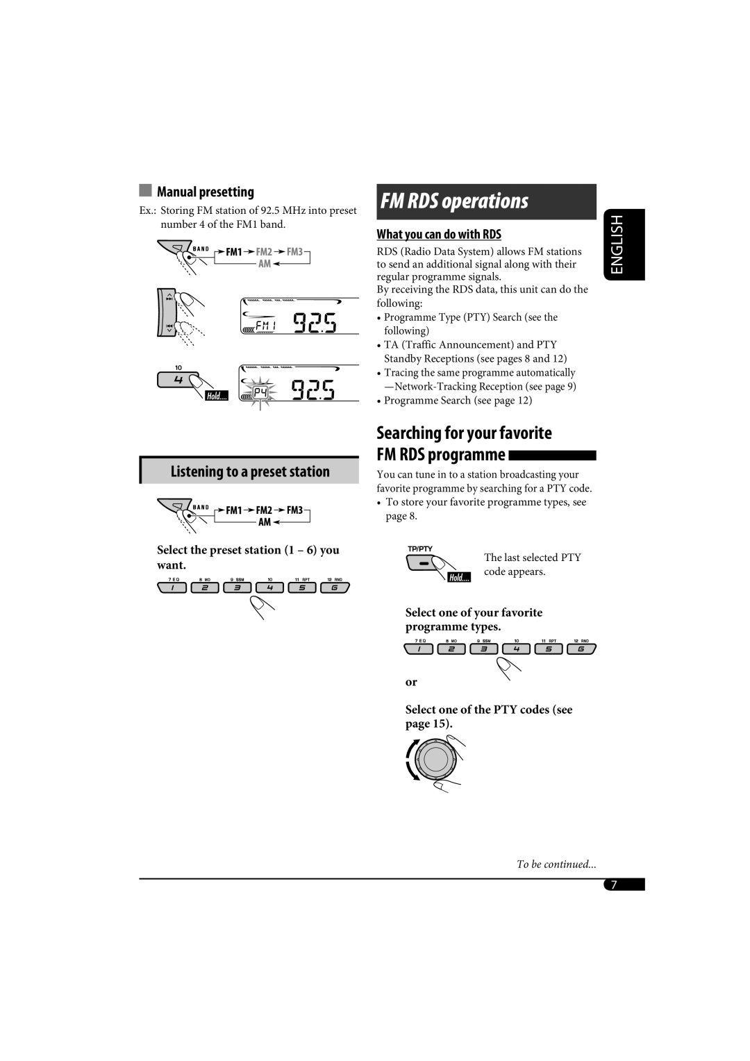 JVC kd-g162, KD-G161 manual FM RDS operations, Manual presetting, Listening to a preset station, What you can do with RDS 