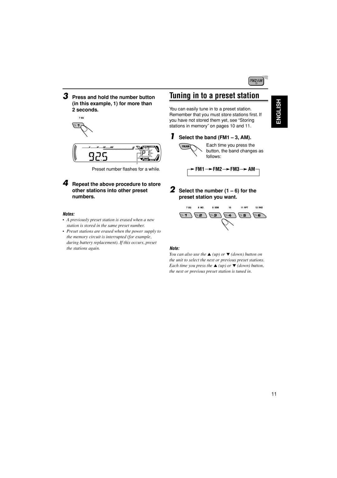 JVC KD-G201, KD-G202 manual Tuning in to a preset station 