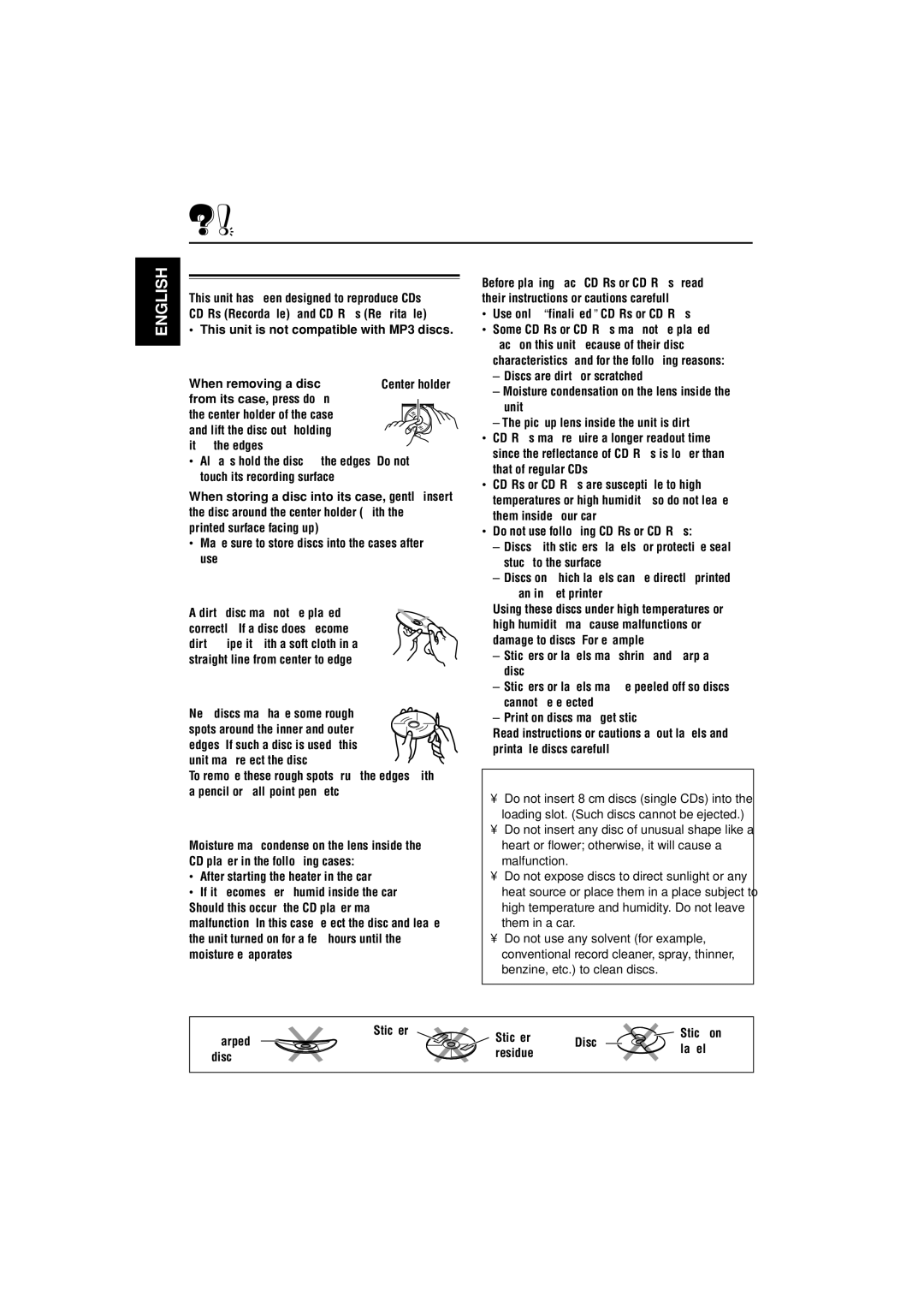 JVC KD-G202, KD-G201 manual Maintenance, Handling discs 