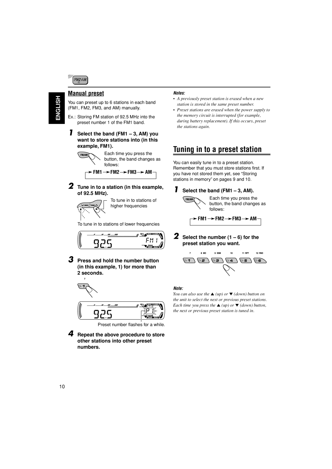 JVC KD-G202, KD-G201 manual Tuning in to a preset station, Manual preset 