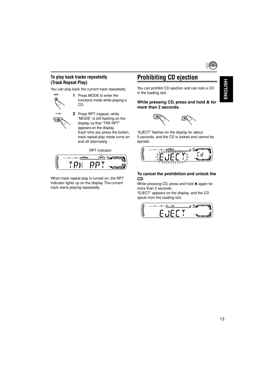 JVC KD-G201, KD-G202 manual Prohibiting CD ejection 