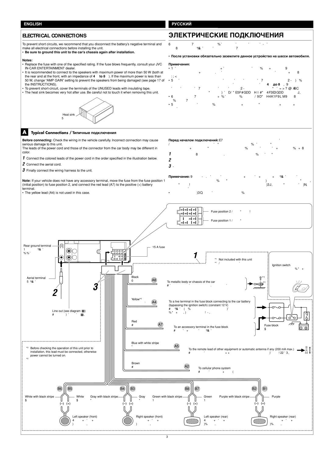 JVC KD-G201, KD-G202 manual Electrical Connections Электрические Подключения 