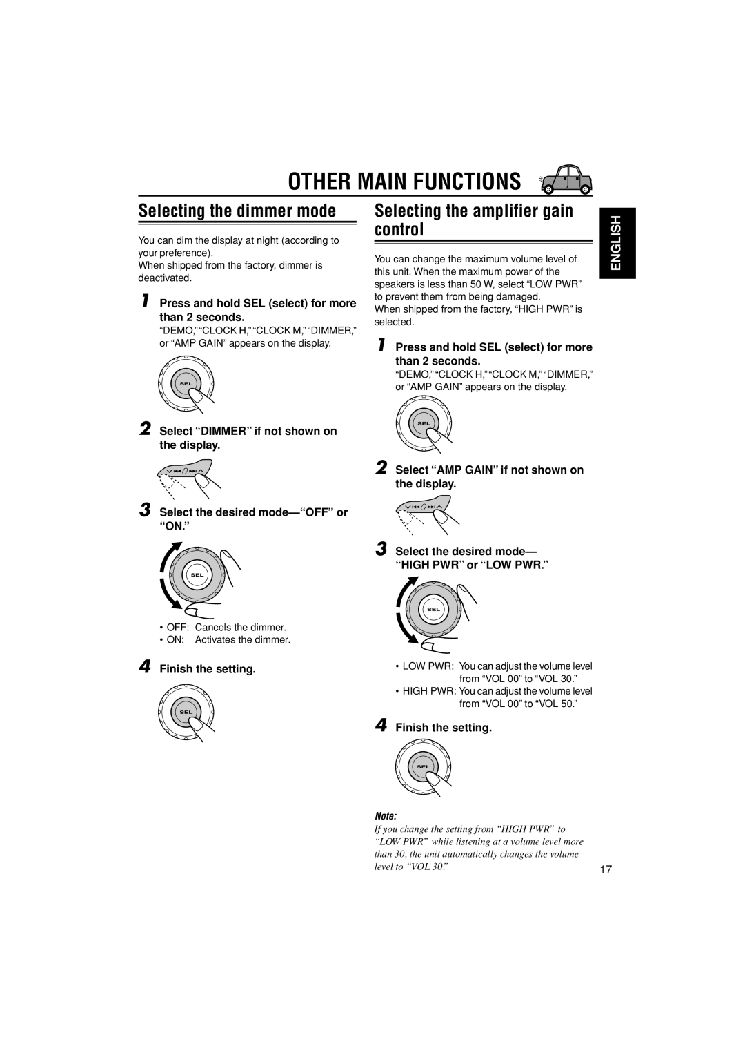 JVC KD-G205 manual Other Main Functions, Control 