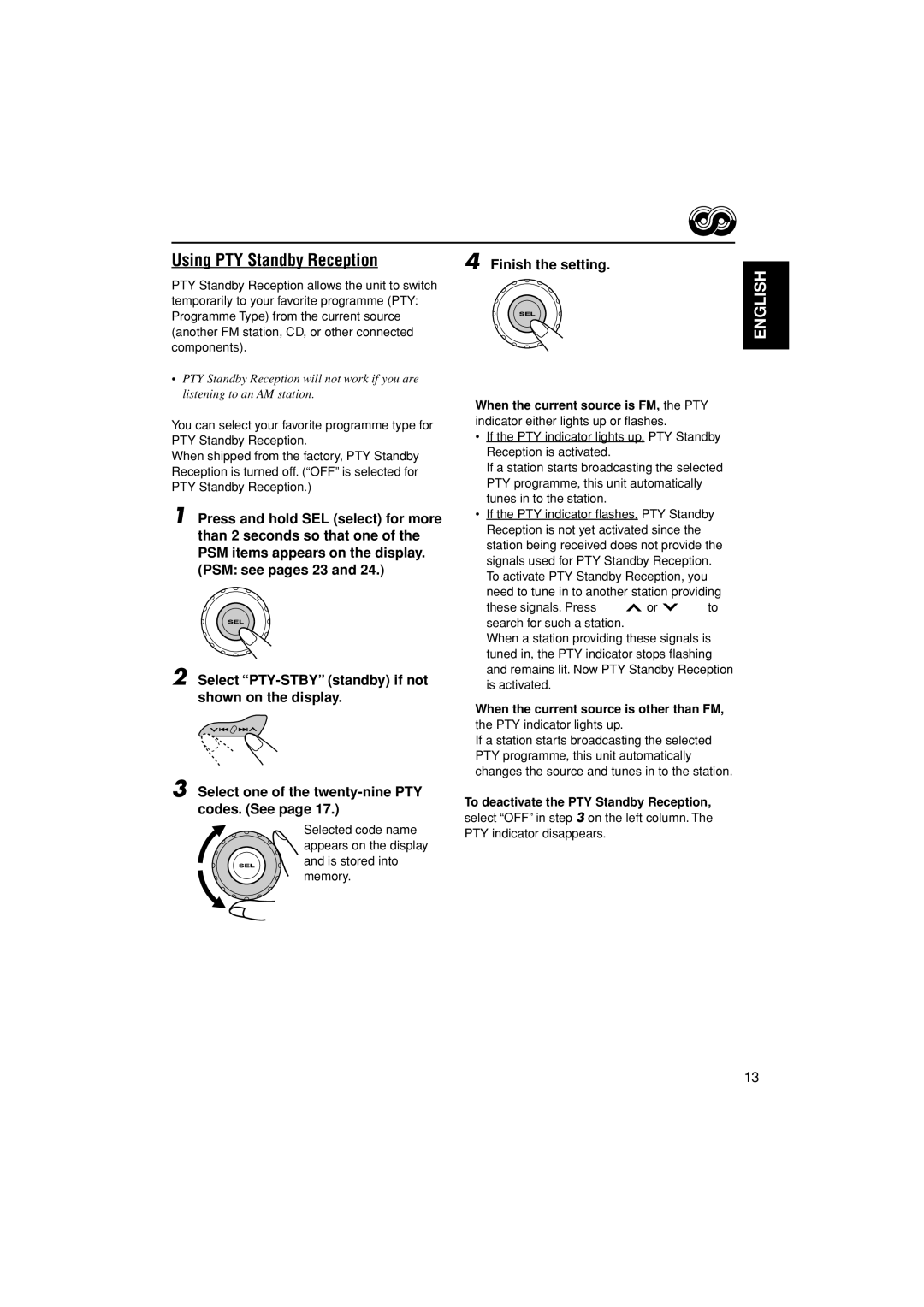 JVC KD-G302, KD-G301 manual Using PTY Standby Reception, PTY indicator disappears 